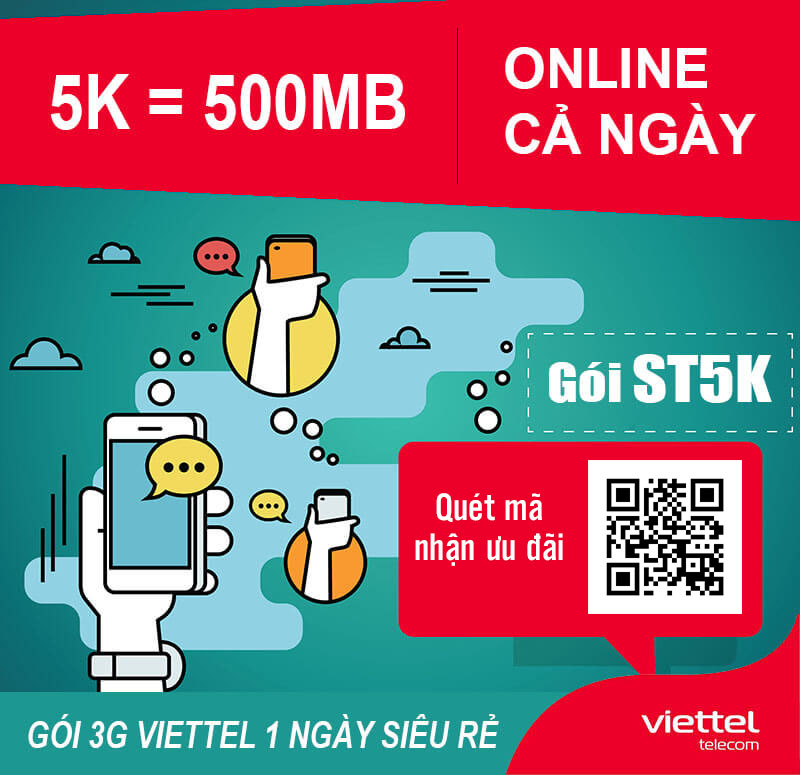 Cách đăng ký các gói cước 3G Viettel 1 ngày 2k, 3k, 5k, 10k