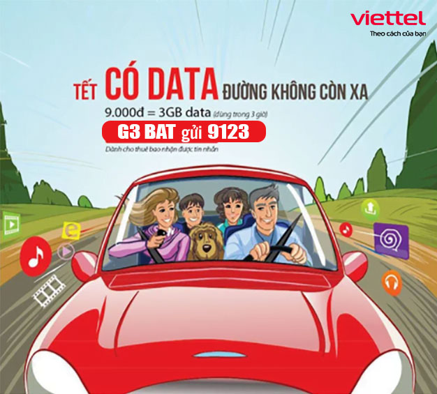 Đăng ký gói G3 Viettel khuyến mãi 3GB Data sử dụng trong 3 giờ giá 9.000đ