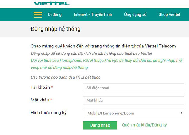 Tra cước trả trước Viettel online