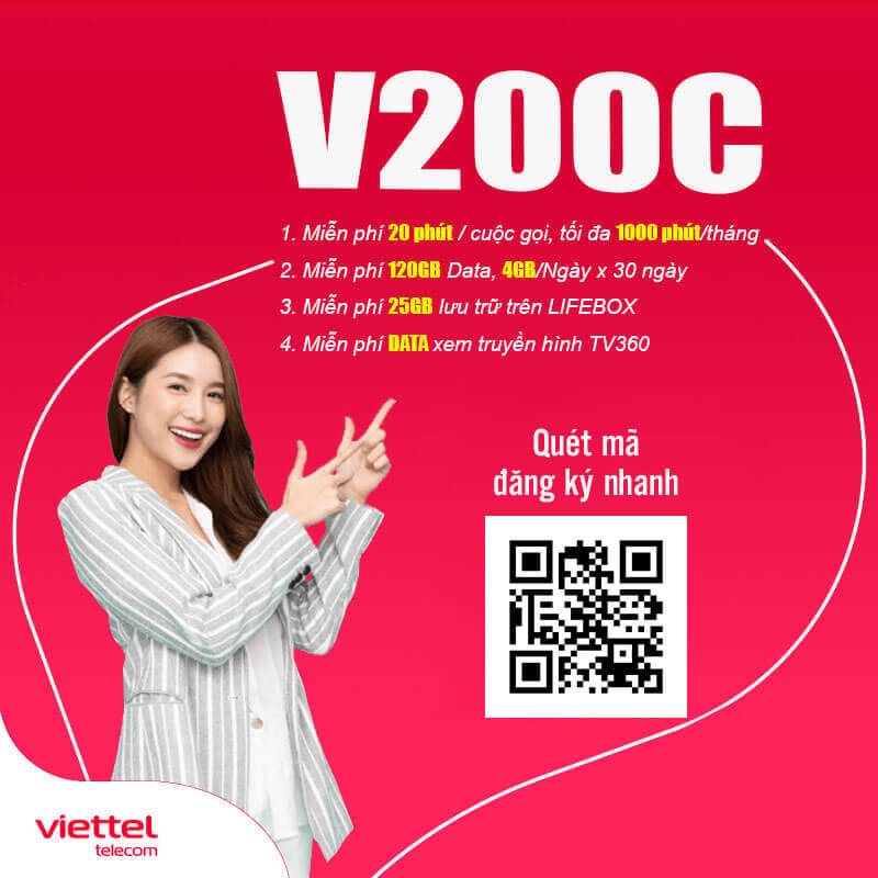 Cách đăng ký gói V200C Viettel ưu đãi khủng mỗi tháng