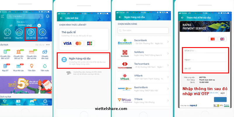 Liên kết với thẻ ngân hàng trên ViettelPay để trải nghiệm dịch vụ tiện lợi