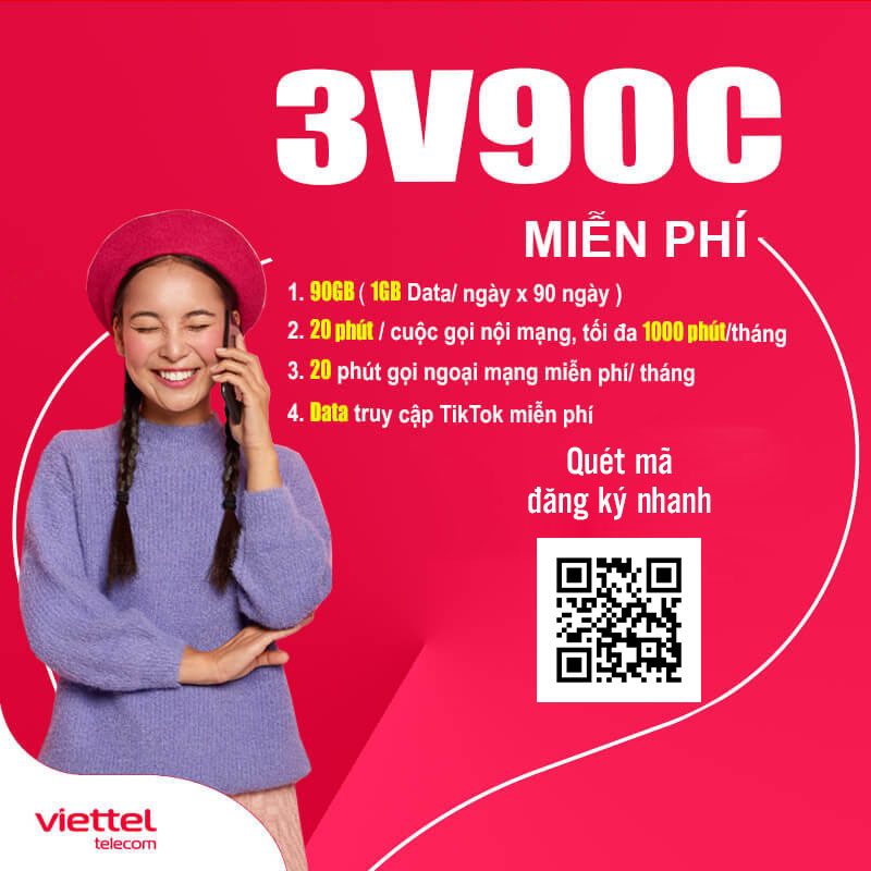Đăng Ký Gói 3V90C Viettel 1GB/Ngày, Gọi Nội Mạng giá 270k 3 Tháng