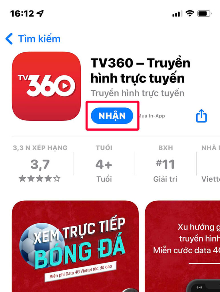 Nhấn chọn cài đặt ứng dụng TV360