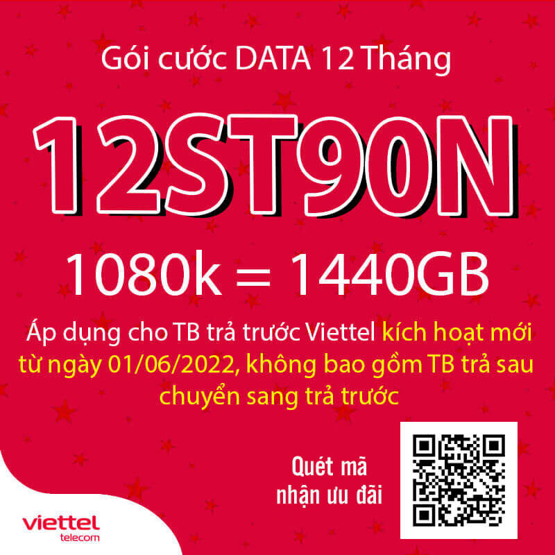 Đăng Ký Gói 12ST90N Viettel Có 4GB/Ngày giá 1080k 1 Năm