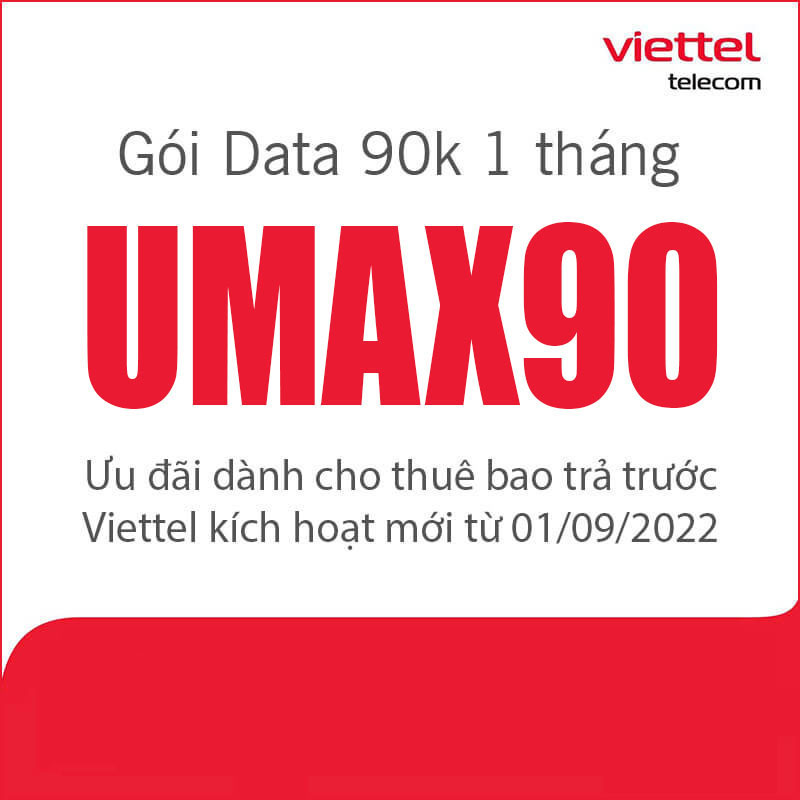 Đăng ký gói UMAX90 Viettel không giới hạn Data giá 90k 1 tháng
