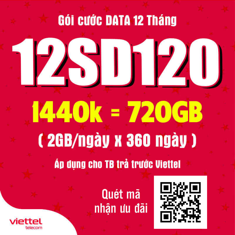 Đăng Ký Gói 12SD120 Viettel Có 2GB Data Giá 1440k 12 Tháng
