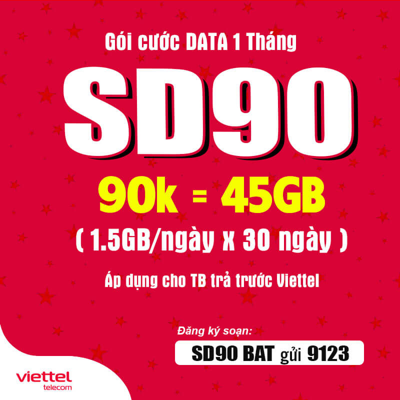 Đăng Ký Gói SD90 Viettel Có Ngay 1.5GB Data Giá 90k 1 Tháng