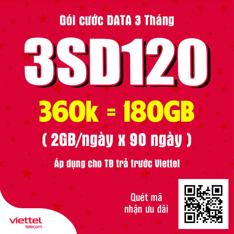 Đăng Ký Gói 3SD120 Viettel Có 2GB Data Giá 360k 3 Tháng