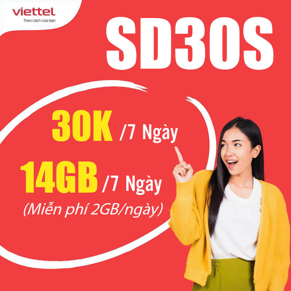 Đăng Ký Gói SD30S Viettel có 2GB/Ngày giá rẻ chỉ 30k 1 tuần